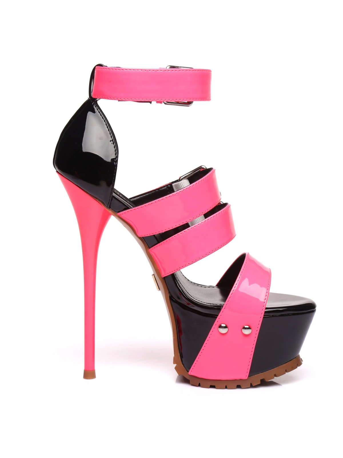 Giaro SIENNA black shiny straps sandals pink platform with