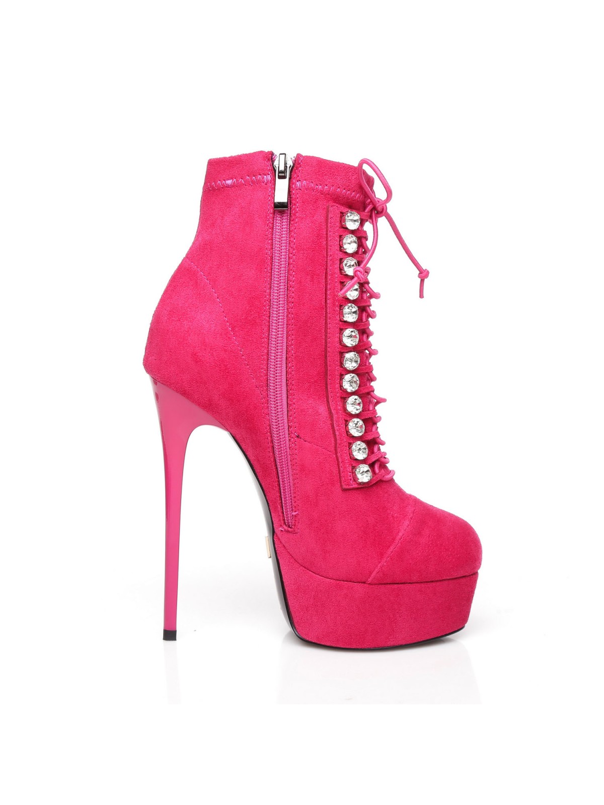 Giaro DAISIE fuhsia lace-up booties with shiny crystals