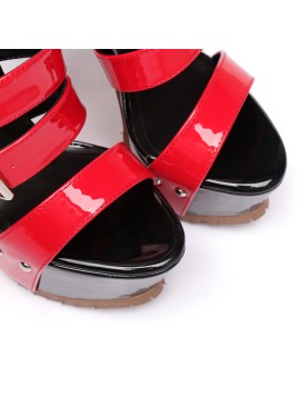 Giaro SISI Red velour sandals with chunky heels