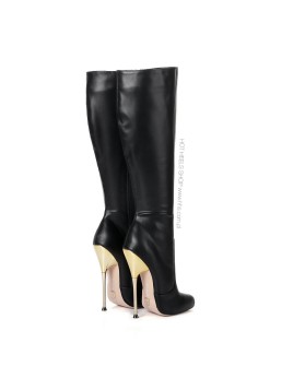 Giaro BIGGER black leather look over the boots with gold heel